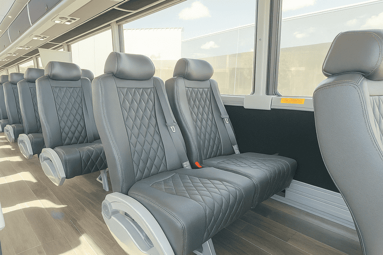 interior of Clearwater Minibus Company charter bus